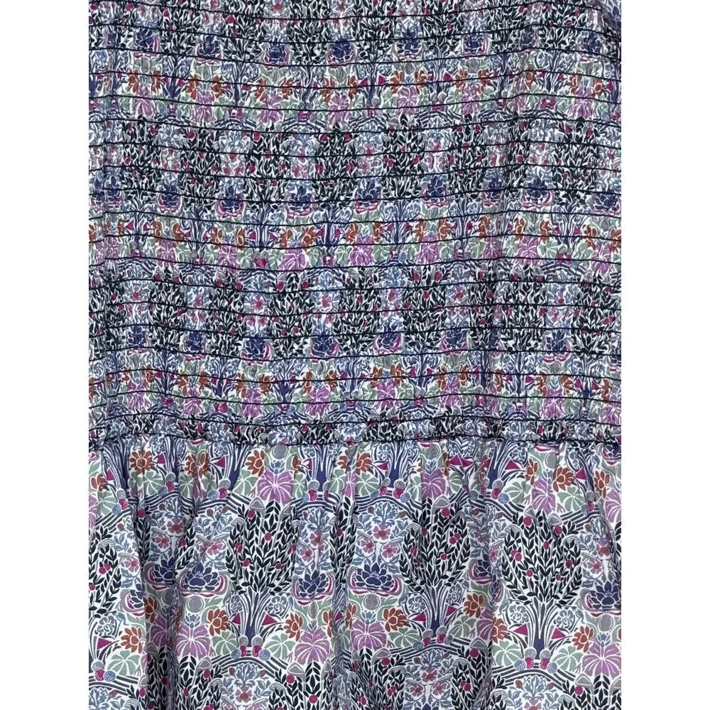 J. Crew Liberty Club Nouveau Fabric Smocked Square Neck Blouse Top Purple Blue M - Picture 4 of 8